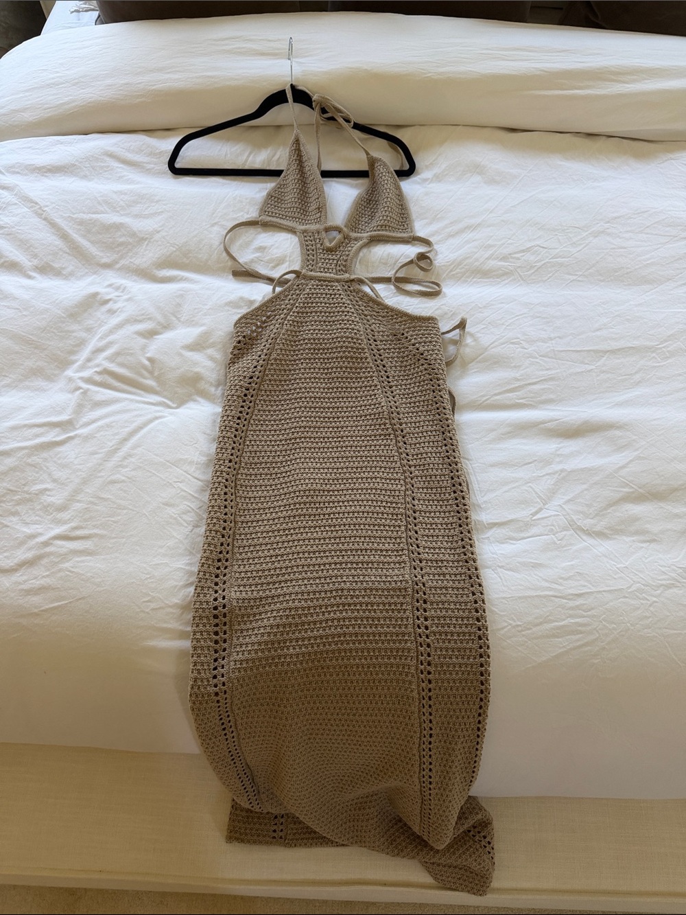 Girls Crochet Halter One-Piece Dress - Taupe